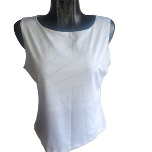 Jessica White Sleeveless Casual Top with Blue Dot Pattern XL
